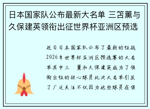 日本国家队公布最新大名单 三笘薰与久保建英领衔出征世界杯亚洲区预选赛